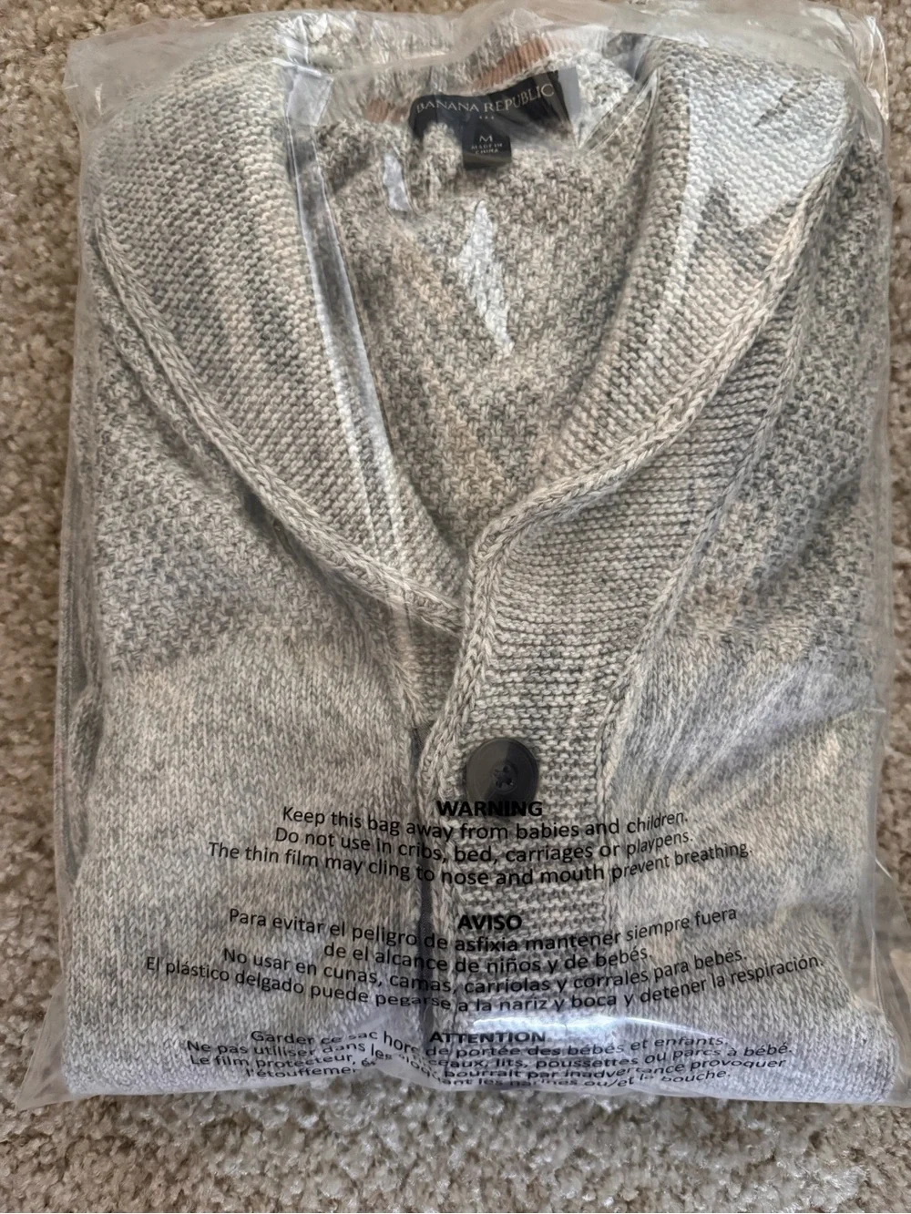 Banana Republic Men's Shawl Collar Cardigan - Light Gray Heather